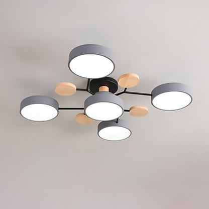 Modern Molecular LED Ceiling Light – Scandinavian Wood & Metal Flush Mount for Living Room, Bedroom & Kitchen