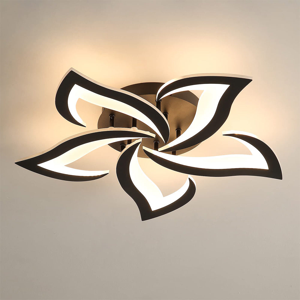 Flush Mount LED Fixture Metal Acrylic Black Layered Floral Pattern for Bedroom Living Room Hallway Contemporary Home Decor Overhead Light