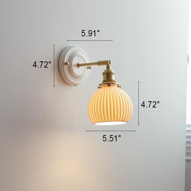 Ceramic & Brass Wall Sconce with Minimalist Contemporary Design for Bedroom, Living Room & Study | E26 Socket