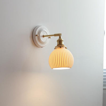 Handcrafted Porcelain Shade Brass Wall Light Fixture Single Bulb Hardwired Sconce for Bedroom Hallway Entryway Vintage Home Decor