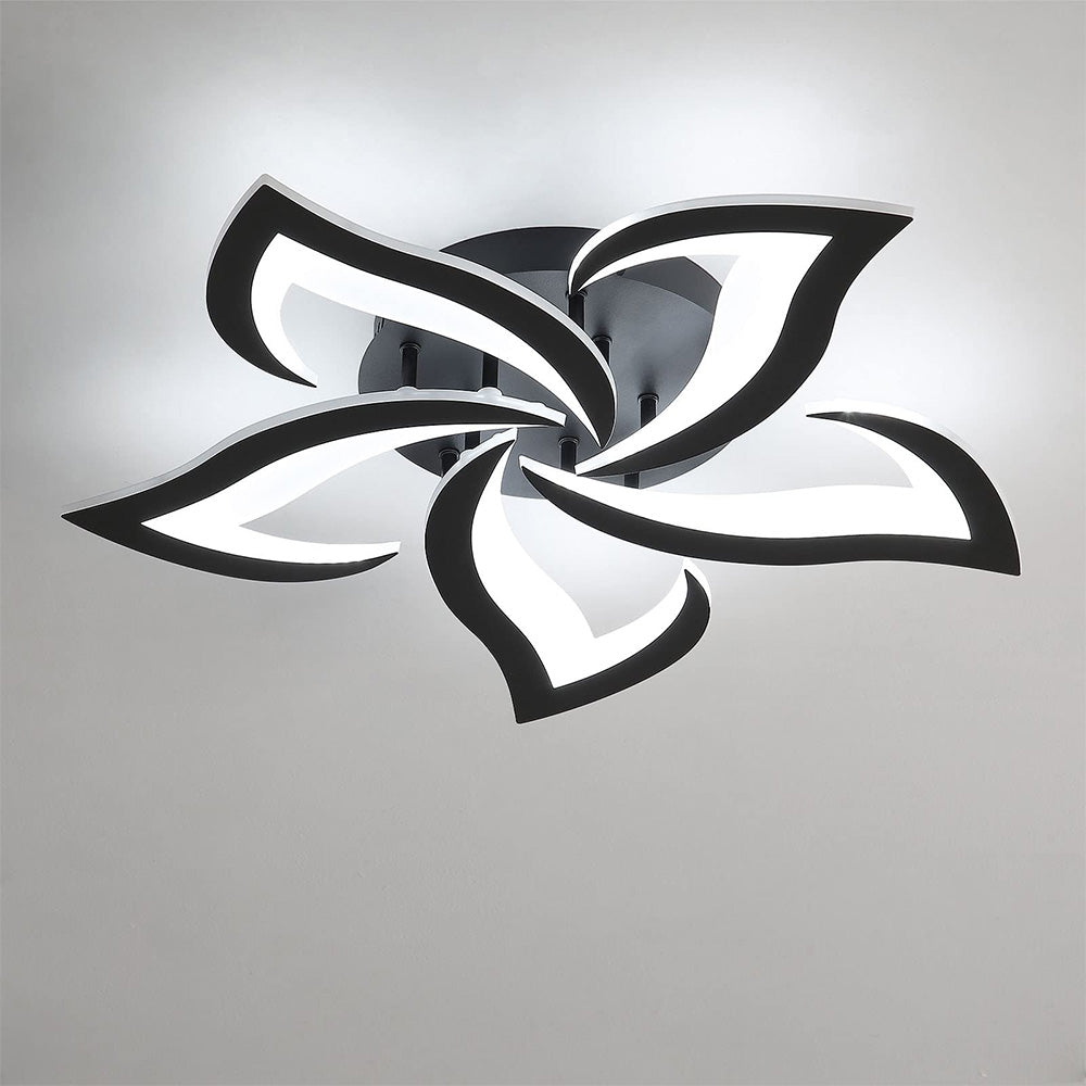 LED Flush Mount Light Fixture with Floral Layered Design for Bedroom, Entryway & Living Spaces | 22 in Black Metal Modern Low Profile Ambien