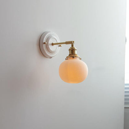 Hardwired Ceramic Sconce with Brass Accent, E26 Socket for Bedroom & Study, 9 in Modern Wall Light