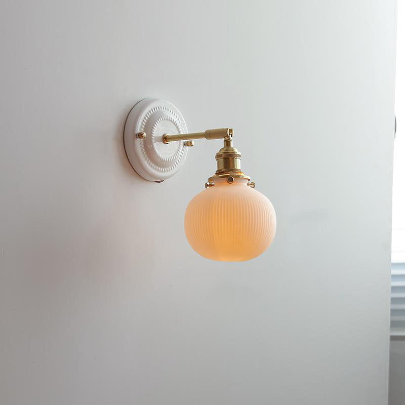 Ceramic & Brass Wall Sconce with Minimalist Contemporary Design for Bedroom, Living Room & Study | E26 Socket