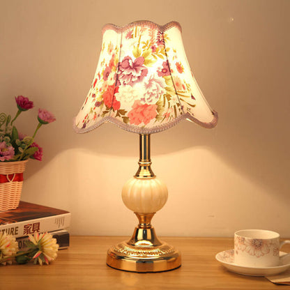 Desk Lamp with Fabric Shade & Metal Base 16.5 Inches High for Bedroom Nightstand Reading Study Room Office Workspace E26 Socket Gold White A