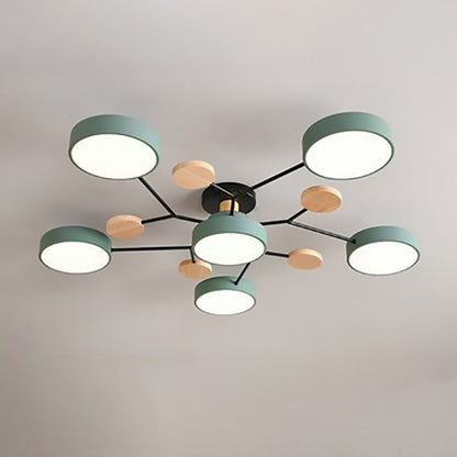 Scandinavian Ceiling Light Fixture 35 in Dimmable LED Flush Mount Wood Iron Acrylic for Bedroom Living Room Kitchen Dining Room Modern Minim