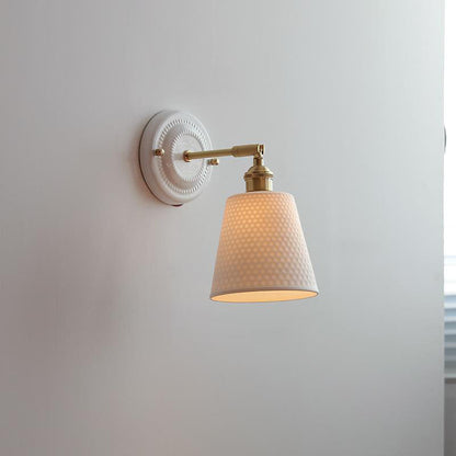 Handcrafted Porcelain Shade Brass Wall Light Fixture Single Bulb Hardwired Sconce for Bedroom Hallway Entryway Vintage Home Decor