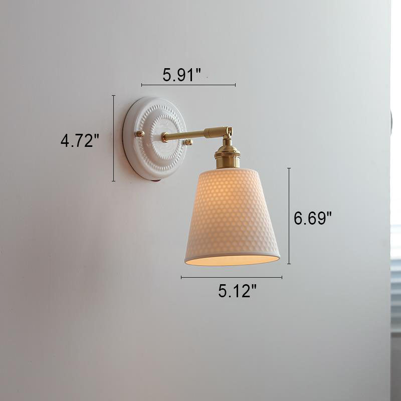 Ceramic & Brass Wall Sconce with Minimalist Contemporary Design for Bedroom, Living Room & Study | E26 Socket