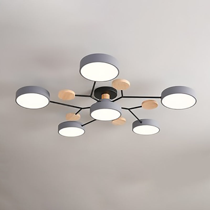 Scandinavian Ceiling Light Fixture 35 in Dimmable LED Flush Mount Wood Iron Acrylic for Bedroom Living Room Kitchen Dining Room Modern Minim