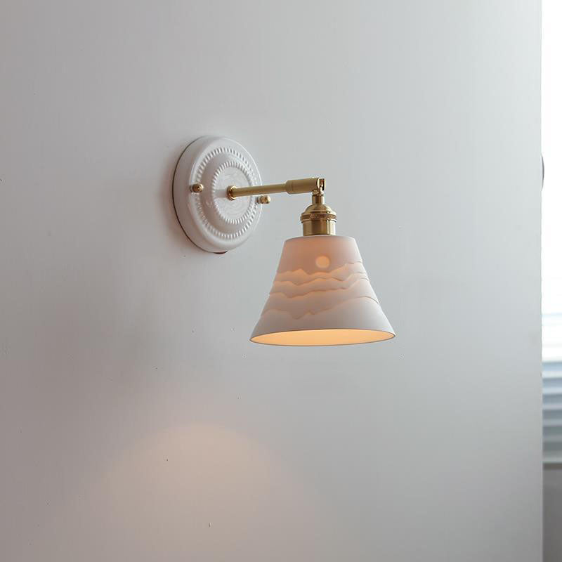 Ceramic & Brass Wall Sconce with Minimalist Contemporary Design for Bedroom, Living Room & Study | E26 Socket