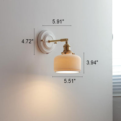 Hardwired Ceramic Sconce with Brass Accent, E26 Socket for Bedroom & Study, 9 in Modern Wall Light