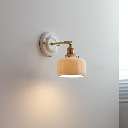 Handcrafted Porcelain Shade Brass Wall Light Fixture Single Bulb Hardwired Sconce for Bedroom Hallway Entryway Vintage Home Decor