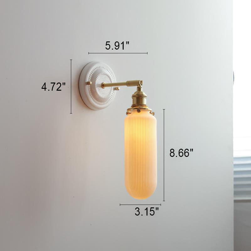 Ceramic & Brass Wall Sconce with Minimalist Contemporary Design for Bedroom, Living Room & Study | E26 Socket