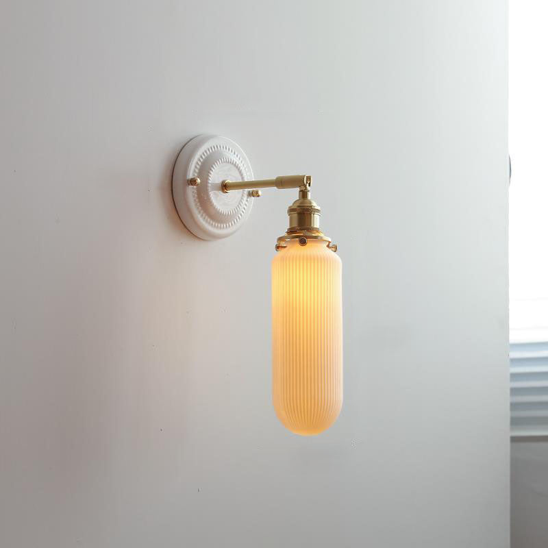 Ceramic & Brass Wall Sconce with Minimalist Contemporary Design for Bedroom, Living Room & Study | E26 Socket