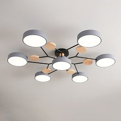 Scandinavian Ceiling Light Fixture 35 in Dimmable LED Flush Mount Wood Iron Acrylic for Bedroom Living Room Kitchen Dining Room Modern Minim