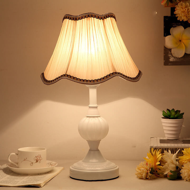 Desk Lamp with Fabric Shade & Metal Base 16.5 Inches High for Bedroom Nightstand Reading Study Room Office Workspace E26 Socket Gold White A