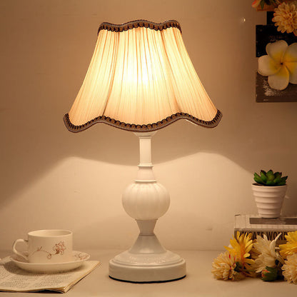 Desk Lamp with Fabric Shade & Metal Base 16.5 Inches High for Bedroom Nightstand Reading Study Room Office Workspace E26 Socket Gold White A