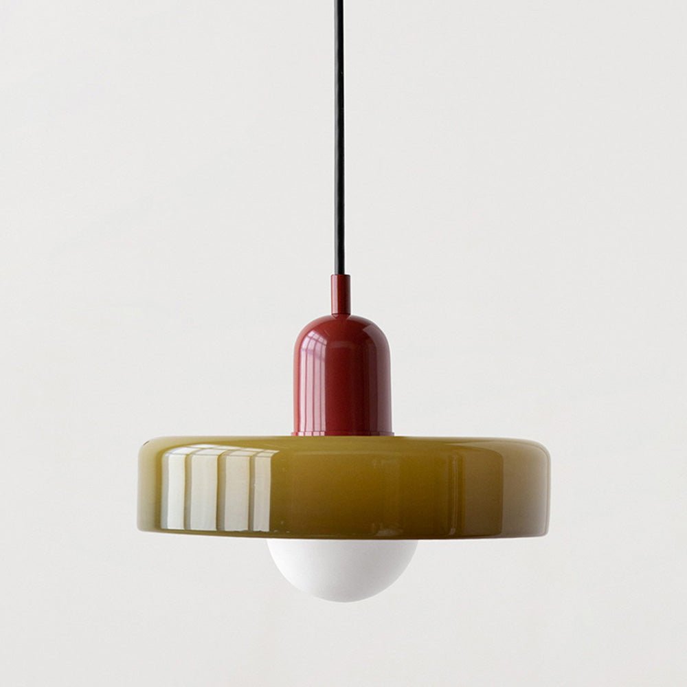 Art Glass Dome Pendant Light Fixture with Adjustable Cord for Kitchen Island Dining Room Bedroom | Modern Round Ceiling Hanging Lamp