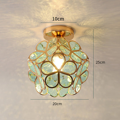 Acrylic Flush Mount Ceiling Light 8 in Gold Floral Fixture Bedroom Hallway Living Room Compact Small Space Decorative E26 Base Warm Glow