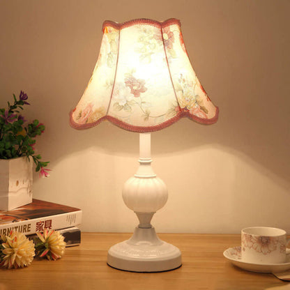 Desk Lamp with Fabric Shade & Metal Base 16.5 Inches High for Bedroom Nightstand Reading Study Room Office Workspace E26 Socket Gold White A