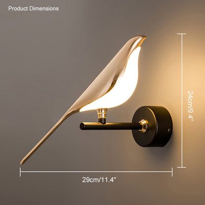Sculptural Bird Sconce Light with Black & Gold Finish for Bedroom, Hallway, Living Room | Modern Metal Indoor Fixture 11 in Wide