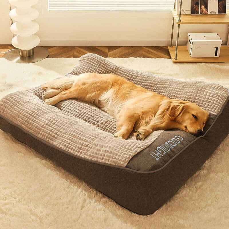 Plush Bolster Pet Lounger with Supportive Rim for Medium to Large Dogs – Cushioned Sleeping Pad in Brown – Removable Washable Cover – 31 × 2