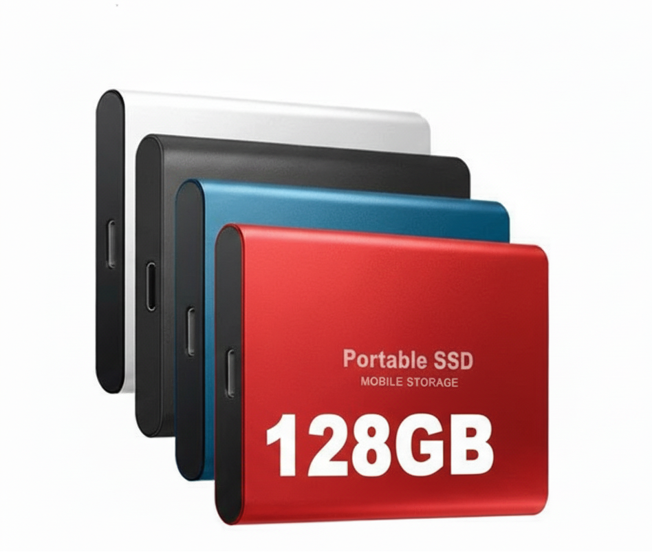 External SSD Drive 128GB, Portable SSD with USB C for PC and Mac, Rugged External Solid State Drive for Data Storage