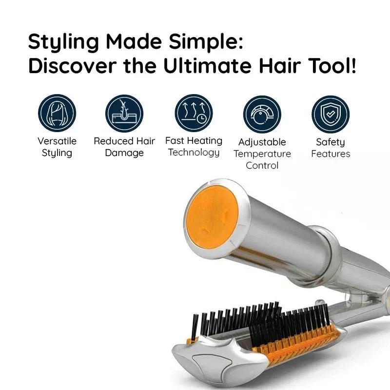 Heated Ceramic Barrel Hair Styler with Auto-Rotate Brush & 3 Temperature Settings for Volume and Curls