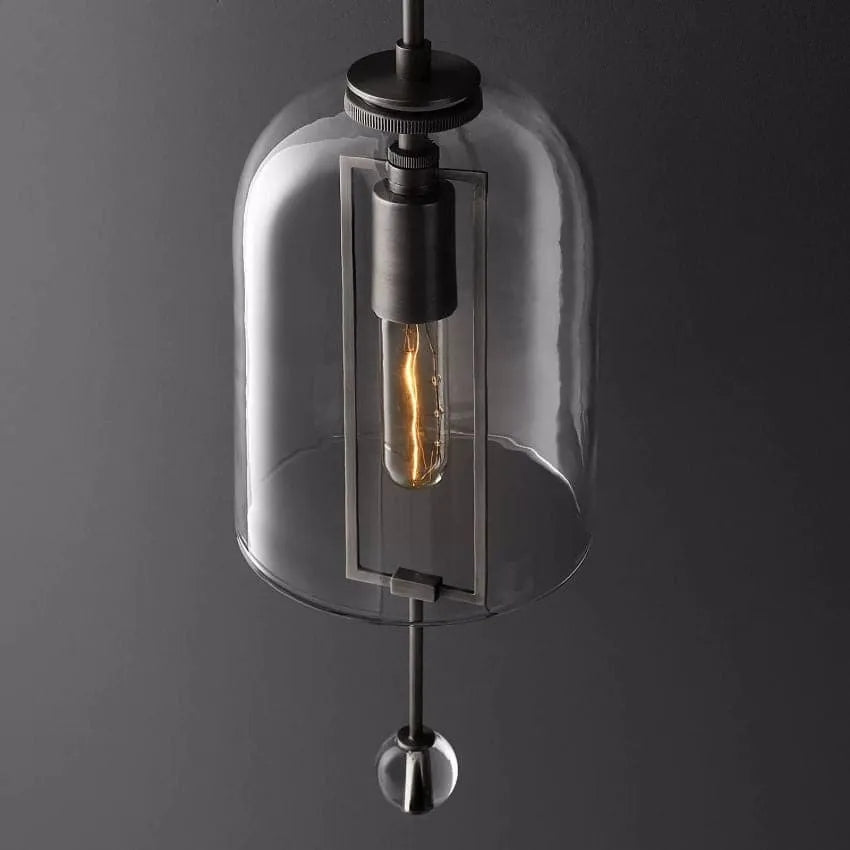 Modern Glass Globe Wall Light with Geometric Frame – Vintage Brass, Bronze & Satin Nickel – 23 or 29 Inch Height – Sculptural Sconce for