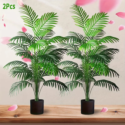 Faux Tropical Palm Plant 35-Inch Tall Duo Indoor Outdoor Green Foliage Living Room Entryway Corner Décor No-Water Maintenance-Free Greenery