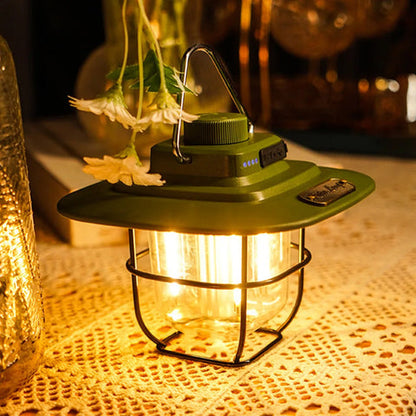NostalgiaGlow | Retro LED Camping Lantern with Rechargeable Battery | Adjustable Lighting for Cozy Outdoor Ambiance