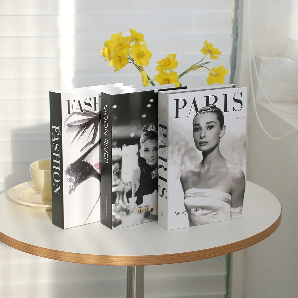 Hollow Cardboard Book Stack 3-Piece Display Set for Shelf Styling Coffee Table Accent Modern Home Interior Staging Props