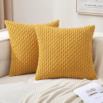 Ribbed Throw Pillow Cover 18×18 Inch Polyester Cotton Blend Textured Decorative Accent for Sofa Couch Armchair Bedroom Modern Scandinavian B