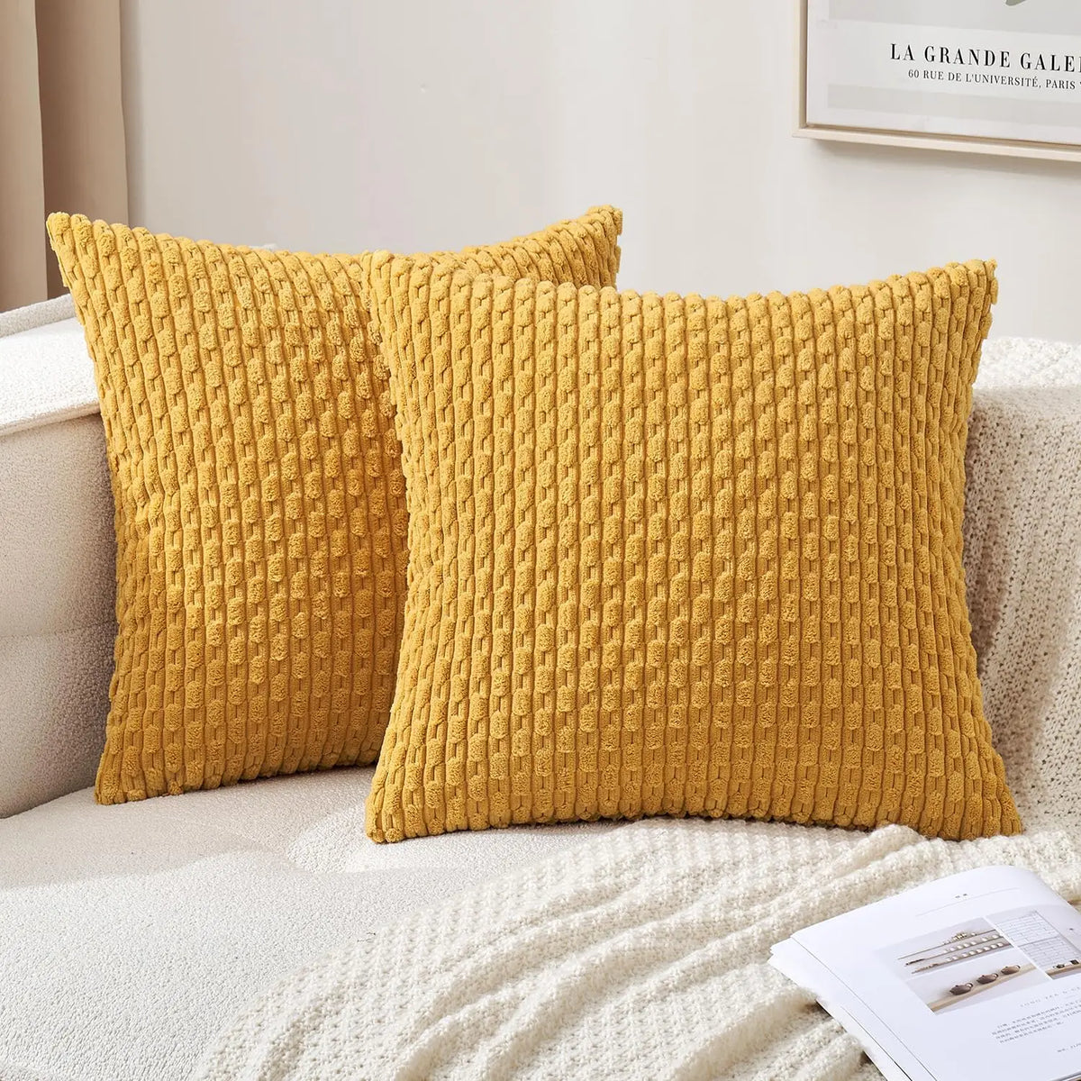 Corduroy Pillow Cover Ribbed Texture Decorative Throw Cushion Case Bohemian Striped Design for Couch Sofa Bed Chair Living Room Bedroom