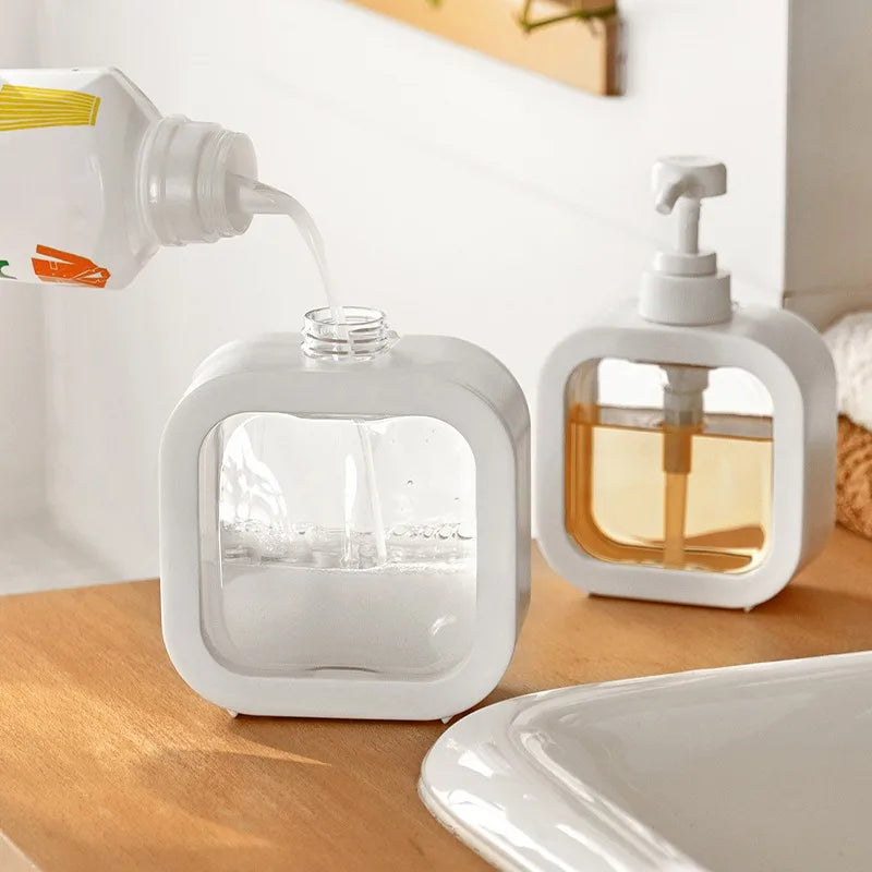 Dual Liquid Pump Bottle Set for Countertop Organization White Plastic Refillable Hand Wash Lotion Dish Liquid Dispenser for Kitchen Sink Bat