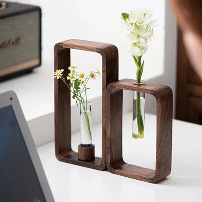 Tabletop Hydroponic Vase for Rooting Cuttings Clear Glass Wood Stand Water Propagation Station Indoor Herb Garden Windowsill Planter
