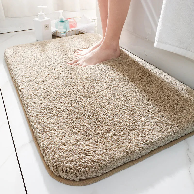 Plush Microfiber Bathroom Rug 16×24 Inches Gray Anti-Slip Backing Soft Water-Absorbing Floor Mat for Shower Vanity Tub