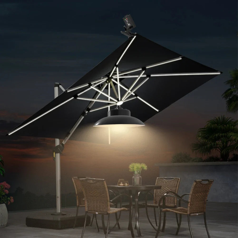 Ortekor Patio Umbrella with Solar Lights | Remote-Controlled Brightness & Timer | Eco-Friendly Illumination for Outdoor Gatherings
