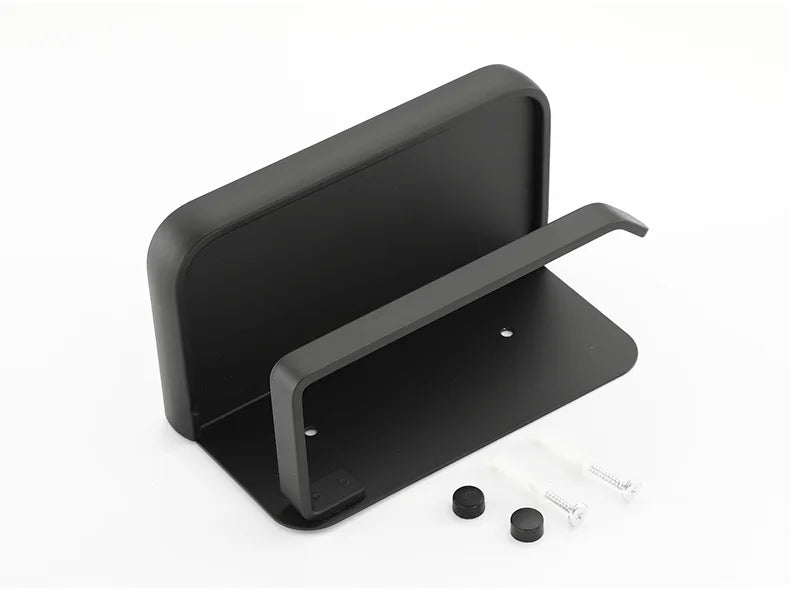 Wall-Mount Bathroom Tissue Holder with Top Shelf for Phone Storage Black Aluminum 7.2 Inch Powder Room Organizer Compact Space-Saving Access