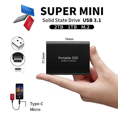 Portable External Solid State Drive 2TB High-Speed USB 3.1 & USB-C Data Storage for Mac & PC