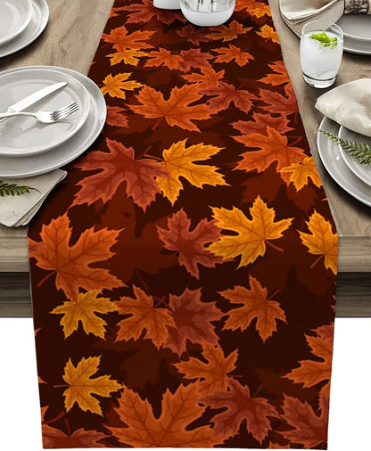 Luna Fall Table Runner - Autumn table runner, Brown and orange leaves