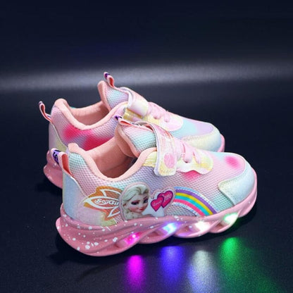 Girls Light-Up Sneakers with Rainbow Glitter and LED Soles for School, Play, and Active Wear