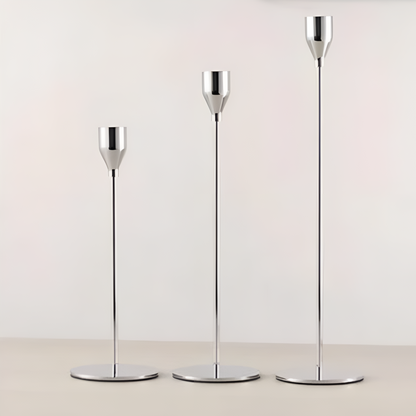Sable Candle Holder Set - Brushed Metal, 3 Taper Candle Holders