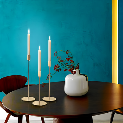 Sable Candle Holder Set - Brushed Metal, 3 Taper Candle Holders