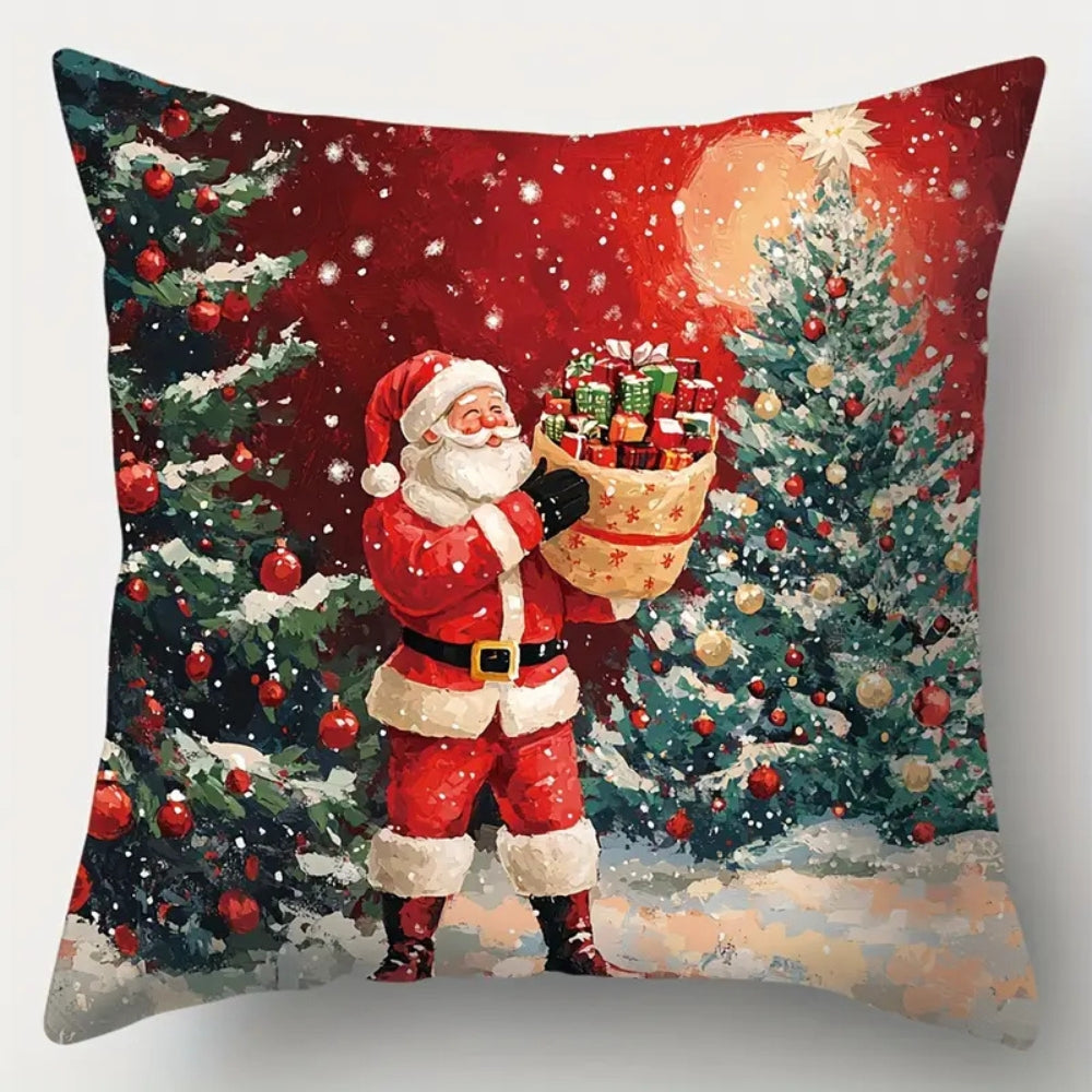 Sable Christmas Cushion Cover - Festive Cotton Blend, Zippered Closure