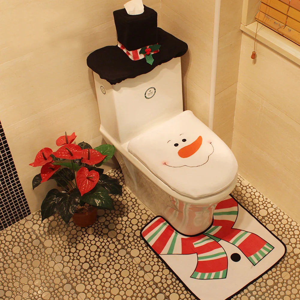Sable Santa Toilet Cover Set - Plush 3-Piece, Festive Holiday Decor