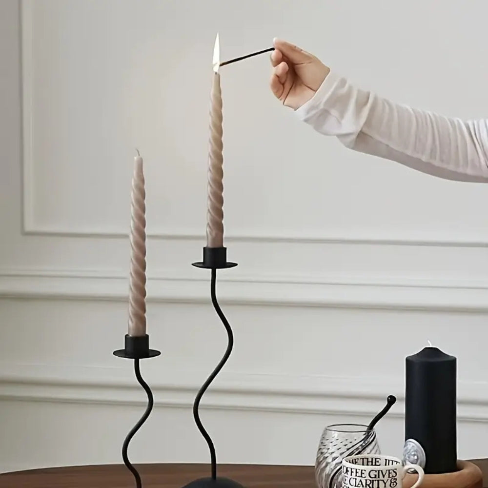Sable Wavy Candle Holder - Iron, Sculpted Design, Tabletop Decor