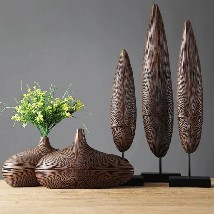 Handcrafted Desert-Inspired Elongated Decorative Bowl with Wood-Grain Texture for Modern Home Decor