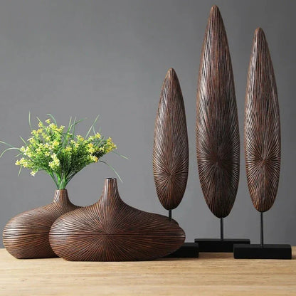 Handcrafted Desert-Inspired Elongated Decorative Bowl with Wood-Grain Texture for Modern Home Decor