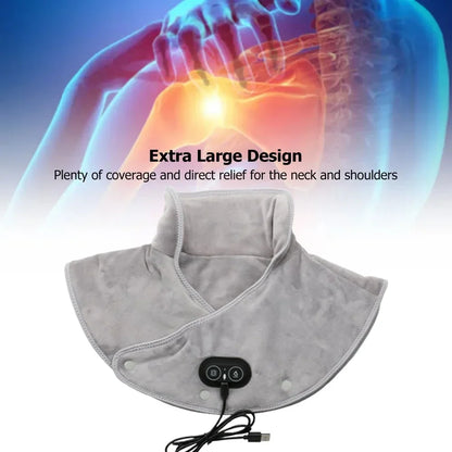 Heated Neck and Shoulder Wrap with Vibration – USB Rechargeable Heat Therapy Cushion – 3 Temperature Settings, Auto Timer, Soft Plush