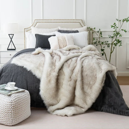 Plush Faux Fur Throw Blanket 80x60 Inches Luxe Textured Oversized Accent for Couch Bed Sofa Chair Living Room Bedroom Decor Soft Warm Machin